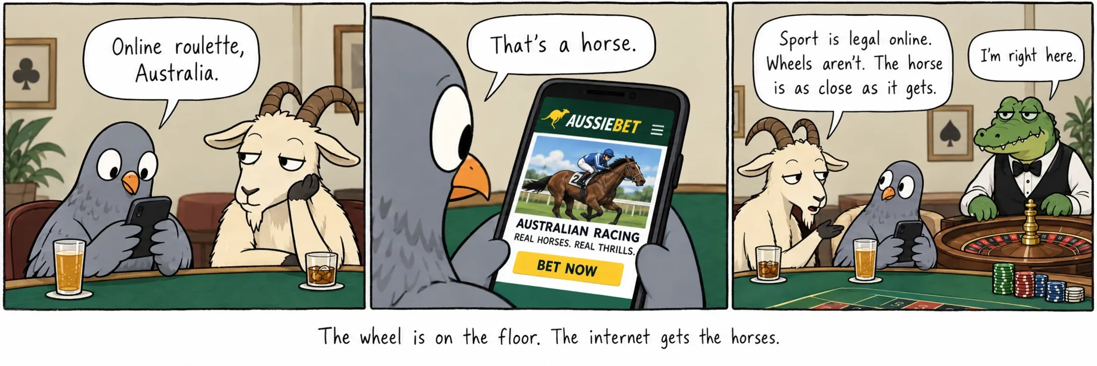 The wheel is on the floor. The internet gets the horses.