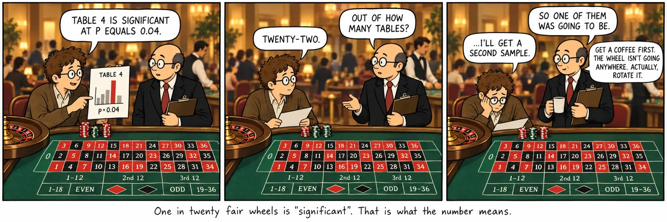 One in twenty fair wheels is “significant”. That is what the number means.