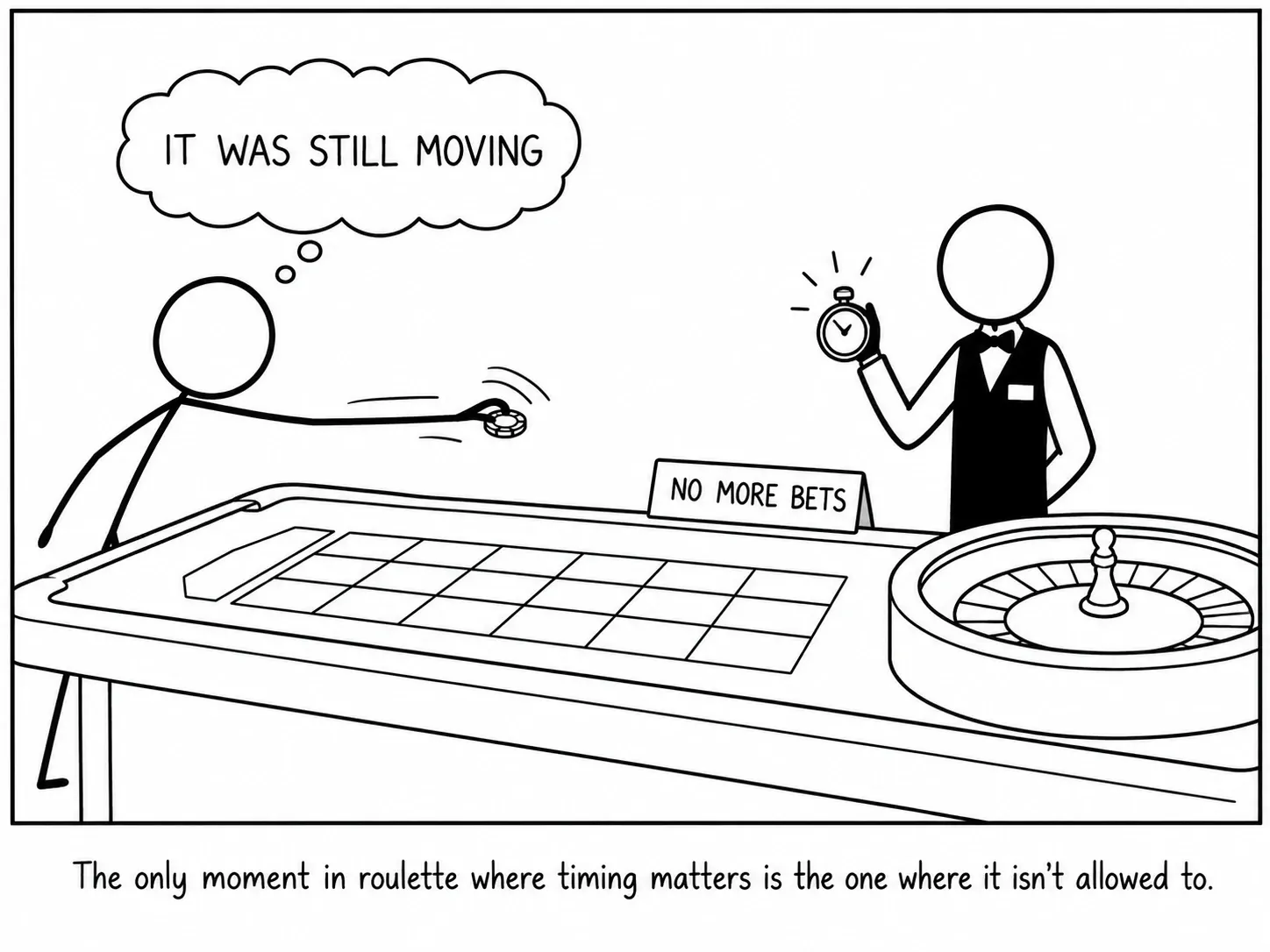 The only moment in roulette where timing matters is the one where it isn’t allowed to.