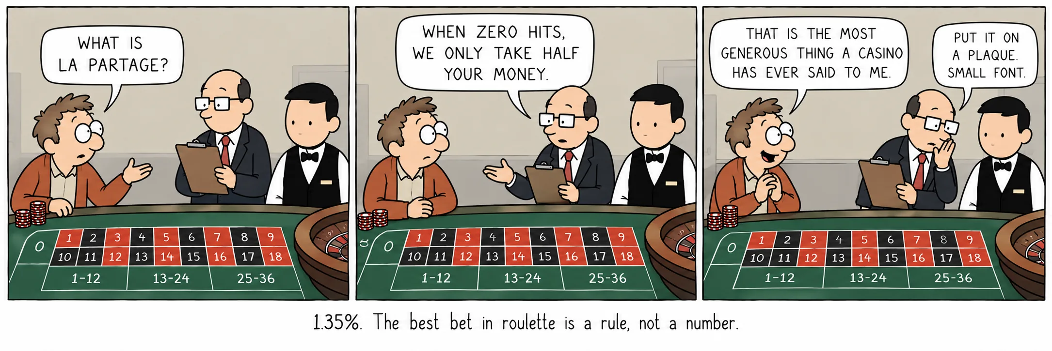 1.35%. The best bet in roulette is a rule, not a number.
