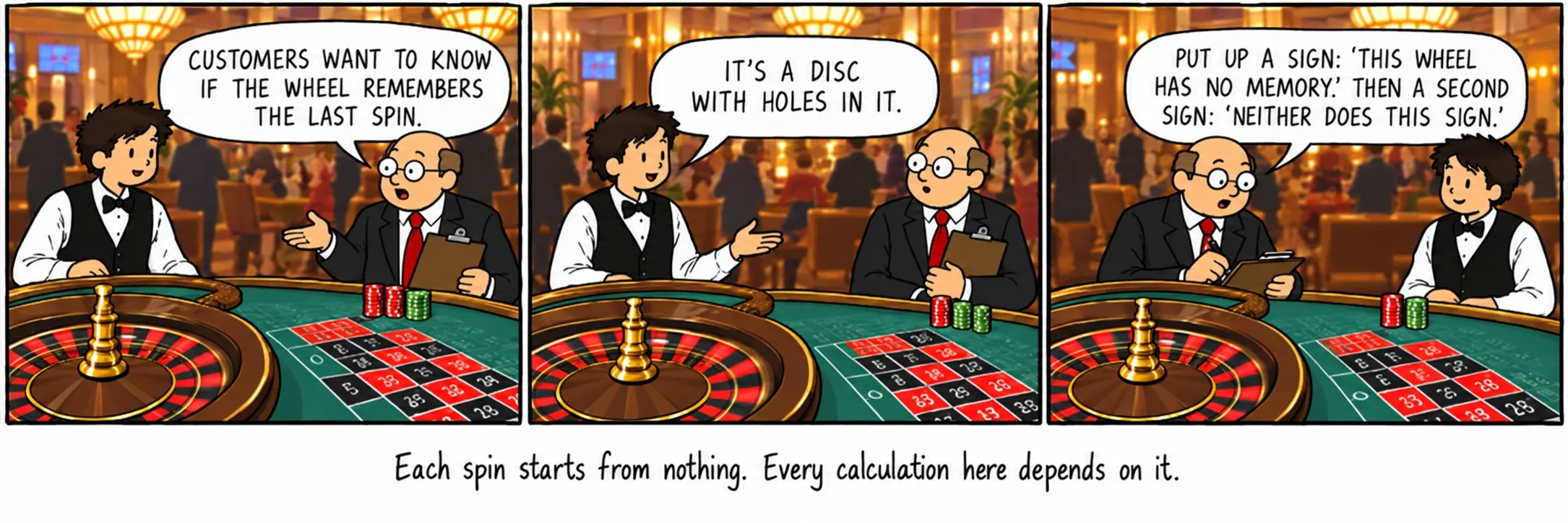 Each spin starts from nothing. Every calculation here depends on it.