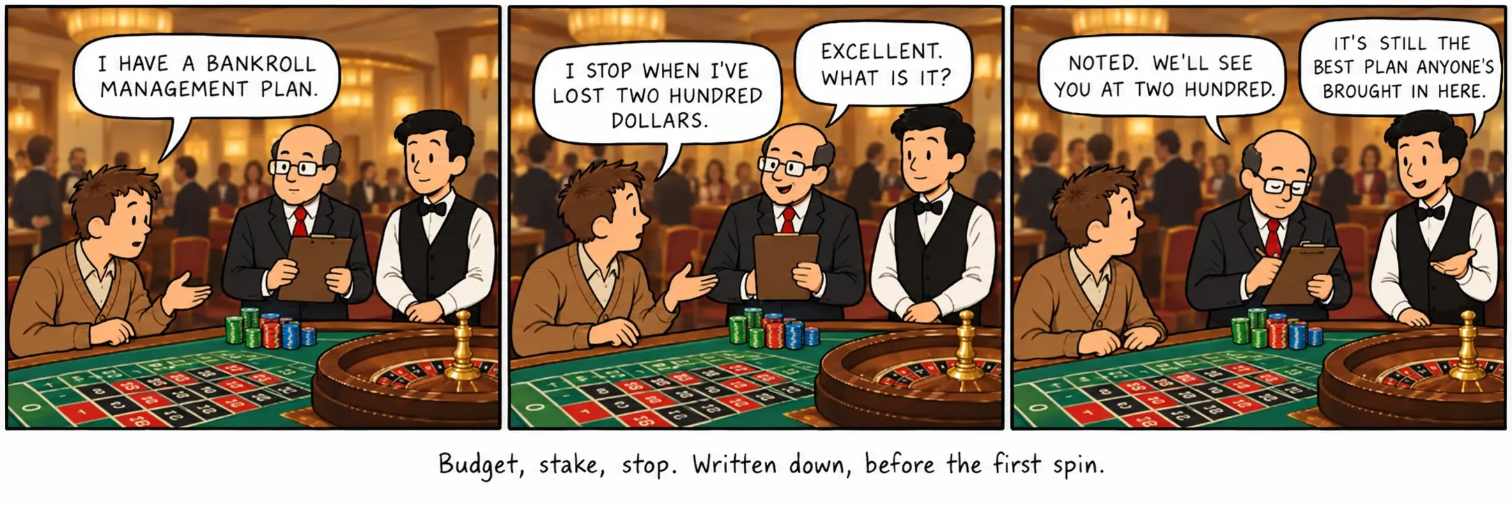 Budget, stake, stop. Written down, before the first spin.