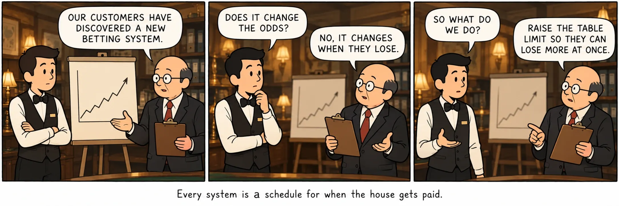 Every system is a schedule for when the house gets paid.